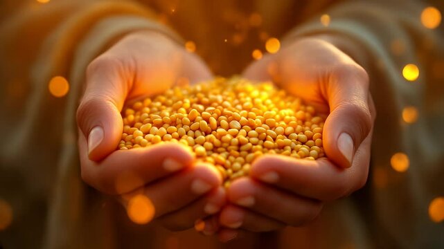 "Glowing Golden Pearls in Hands | Magical Dreamlike Scene | 4K Cinematic Beauty"Immerse yourself in the mesmerizing beauty of golden pearls gently cradled in cupped hands, glowing with an ethereal rad