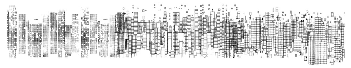 glitch city skyline with pixel distortion vector art