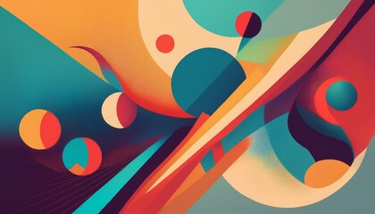 Abstract fusion of geometric and organic shapes, colorful yet balanced