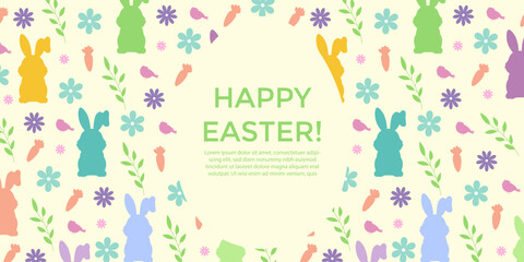 Happy easter background with bunny and flowers pattern
