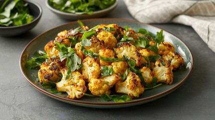 Roasted Cauliflower with Fresh Herbs on a Plate