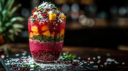 Delicious Layered Tropical Fruit Dessert in Glass