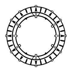 Black and White Detailed Circular Mechanism with Geometric Components and Industrial Design.