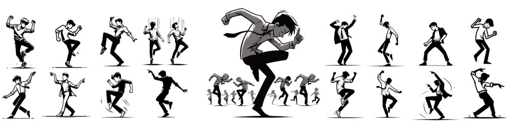expressive dancing man poses in dynamic black silhouette vector