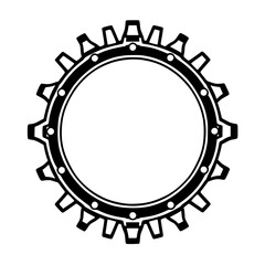 Bold Black and White Vector Illustration of a Mechanical Cogwheel with Inner Circle, Detailing Gear Teeth and Rivets for Industrial and Engineering Concepts.