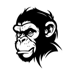 aggressive monkey head mascot black and white vector illustration