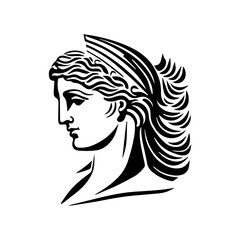 greek warrior goddess profile with wavy hair classical vector art