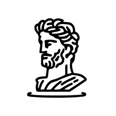 greek god bearded man bust in antique style black and white vector art