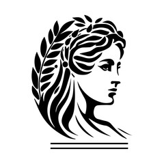 ancient greek goddess profile with laurel wreath black and white vector illustration
