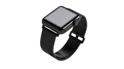 Black smartwatch with transparent background showing blank screen
