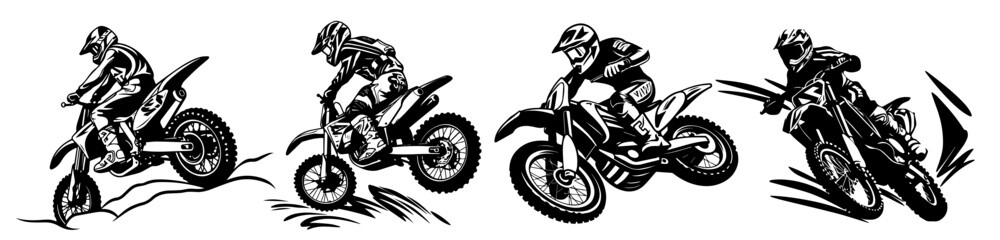 motocross riders in action black and white extreme sport vector illustration © Aisha Kudorova