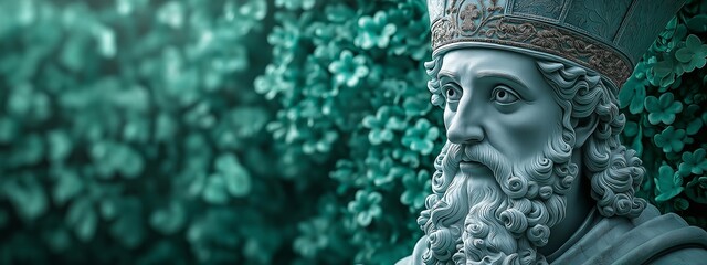 Saint Patrick sculpture on green background