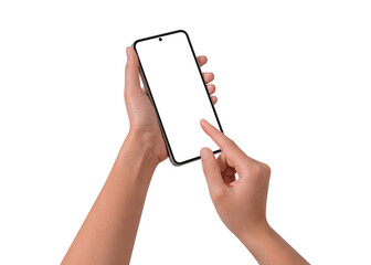 Hand using smart phone isolated on transparent background.
