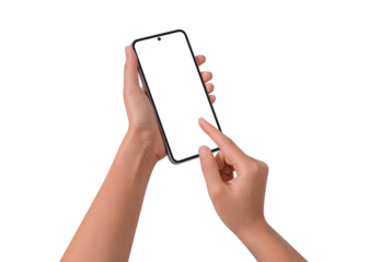 Hand using smart phone isolated on transparent background.
