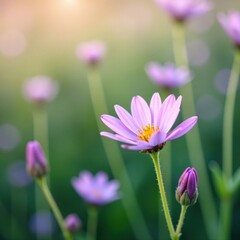 Obraz premium Soft purple wildflowers in a meadow, delicate petals , field flowers, botany