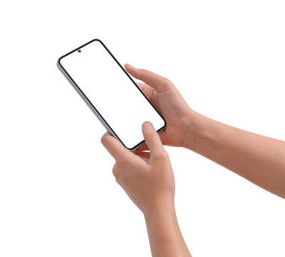 Hand using smart phone isolated on transparent background.
