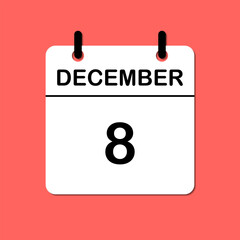 December 8. Daily Calendar icon for design. Simple design for business brochure, flyer, print media, advertisement. Easily editable.