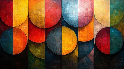 Fototapeta premium Colorful Abstract Wall Art Featuring Geometric Circles and Vibrant Textures in Fiery Hues