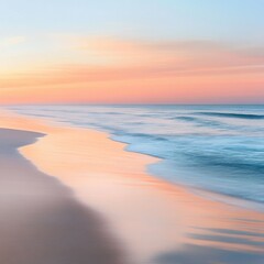 Obraz premium Serene beach at dawn, pastel colors and gentle waves, a calming seascape