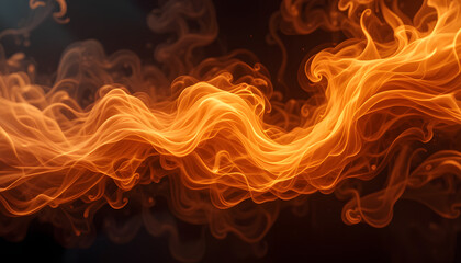 Glowing Abstract Art with Fiery Orange and Black Swirls Resembling Molten Lava, Depicting Intensity and Movement