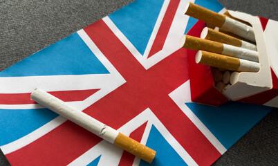 No smoking concept. The flag of Great Britain depicts a broken cigarette as a symbol of the harm...