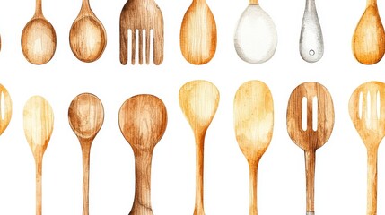 Culinary Collection: An array of handcrafted wooden utensils and serving spoons with various designs and shades, perfect for cooking enthusiasts and food-related projects.