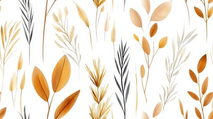 Botanical Elegance: A visually appealing image of a watercolor style seamless pattern of botanical elements, exuding natural beauty and sophistication.