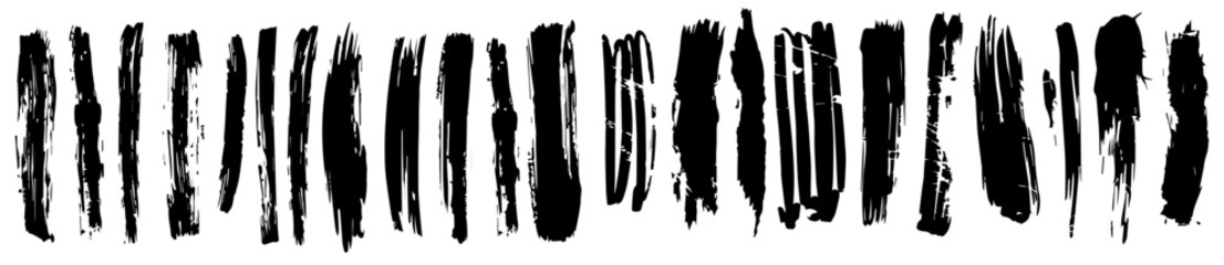 dry brush ink stroke texture set silhouette vector black shape