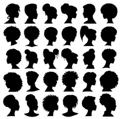 afro hairstyle people profile collection silhouette vector black shape
