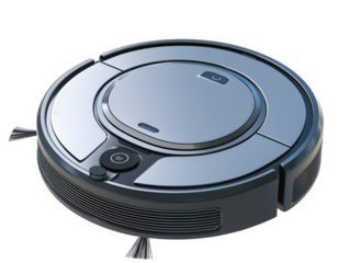 Silver Robot Vacuum Cleaner on Transparent Background for Home Automation