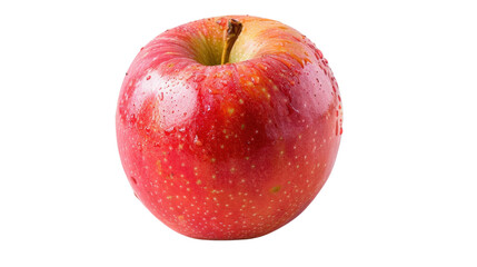 Fresh red apple with water drops on transparent background