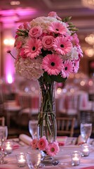 Elegant pink gerbera daisy wedding centerpiece