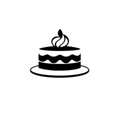 Minimalist Black and White Cake Graphic on a White Background: Layered Cake with Swirl Topping, Dessert Icon, Clean Aesthetic.