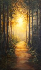 Fototapeta premium a painting of a path through a forest