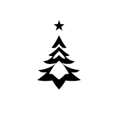 Fototapeta premium Minimalist Black Christmas Tree Silhouette Topped with a Star, Isolated on White Background