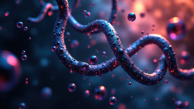 Medical illustration depicting molecular structures in a microbial environment.