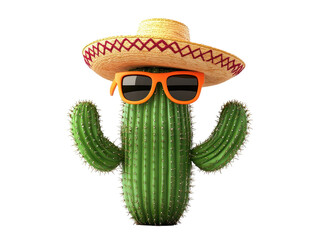 Isolated Cactus with Sombrero and Sunglasses