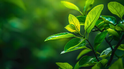 Obraz premium Nature of green leaves in a garden during summer. Natural green plants used as spring background, cover page, greenery, environment, and ecology wallpaper.