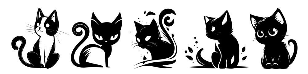 playful black cat silhouettes vector black shape silhouette