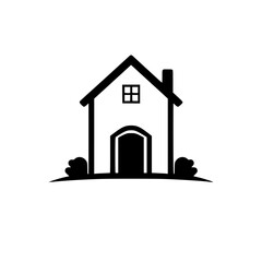 Minimalist Black and White House Icon with a Garden