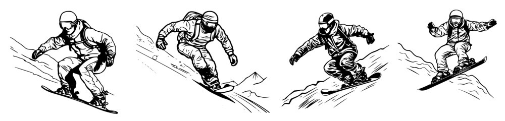 snowboarders riding downhill vector black shape silhouette
