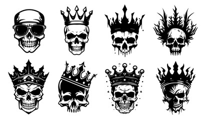royal skulls with crowns vector black shape silhouette