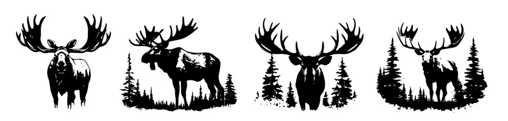 majestic moose in forest vector black shape silhouette