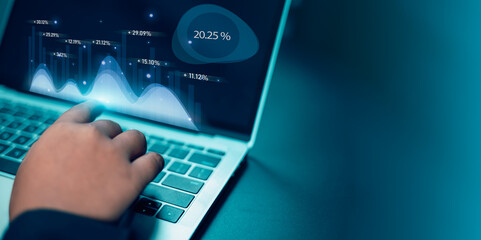 Obraz premium KPIs to improve organizational performance, Business analytics with charts, Business people use computers to analyze business and manage corporate data in office, Financial and marketing strategy.