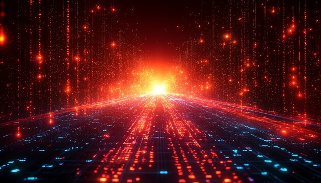 Red digital highway, data stream