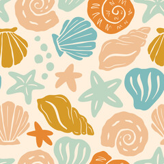 Coastal Boho Wave Pattern. Sea Coral Shape Background. Abstract Seashell Texture Ornament. Underwater Vector Seamless Pattern. Organic Summer Ocean Print for Textile, Wrapping Paper. Tropical Bg.