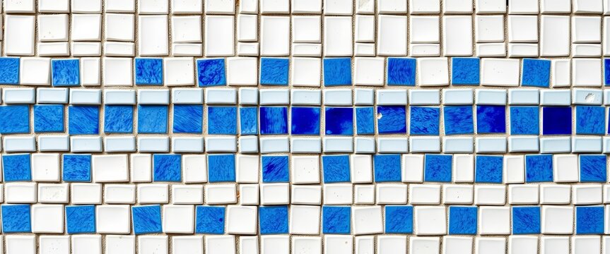 Abstract geometric mosaic tile pattern, white and blue ceramic texture , copy space, wall tiles