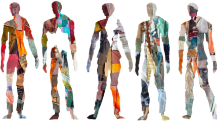 Five colorful figures representing diversity and inclusion on transparent background