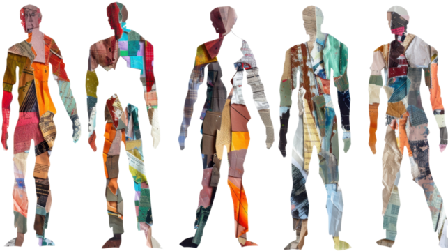Five colorful figures representing diversity and inclusion on transparent background
