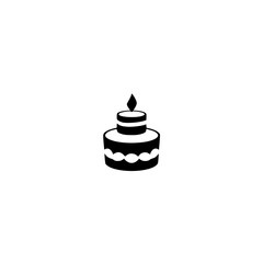 Minimalist Black and White Illustration of a Two-Tiered Cake with a Lit Candle Against a White Background, for Celebration.